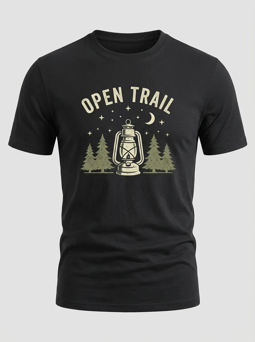 Unisex Open Trail Camping Lantern Forest Printed T-shirt