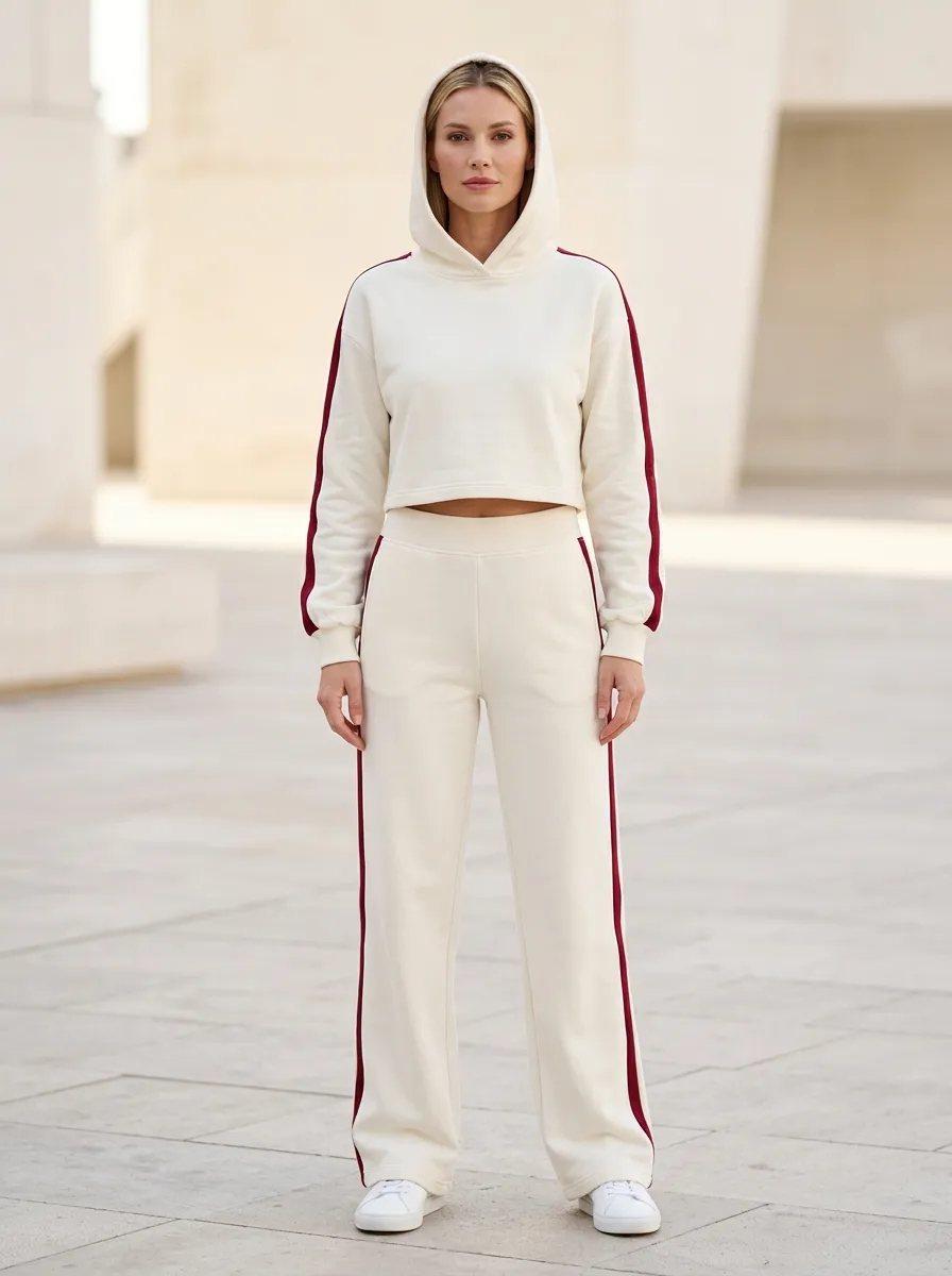 Women's Side-Stripe Hoodie & Wide-Leg Pants Set