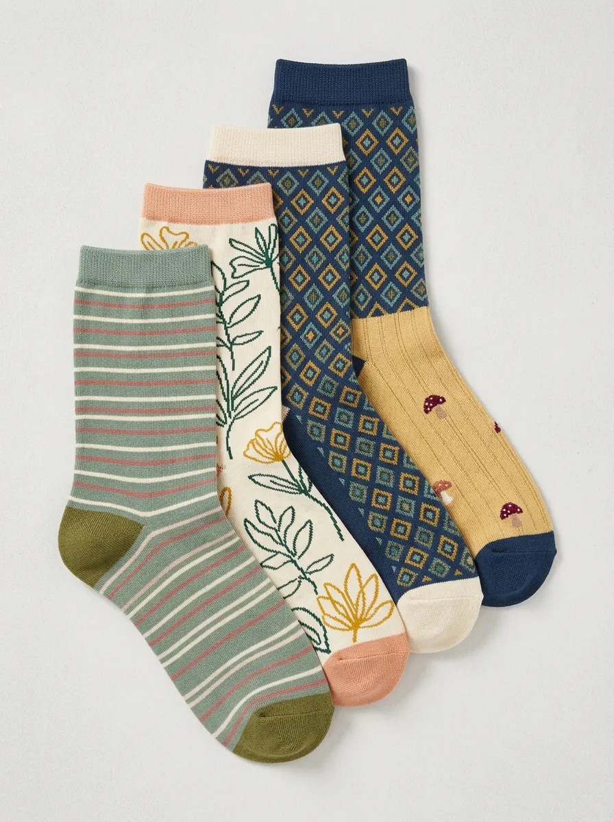 Daily Geometric Striped Classic Look Women's Four Pair Socks