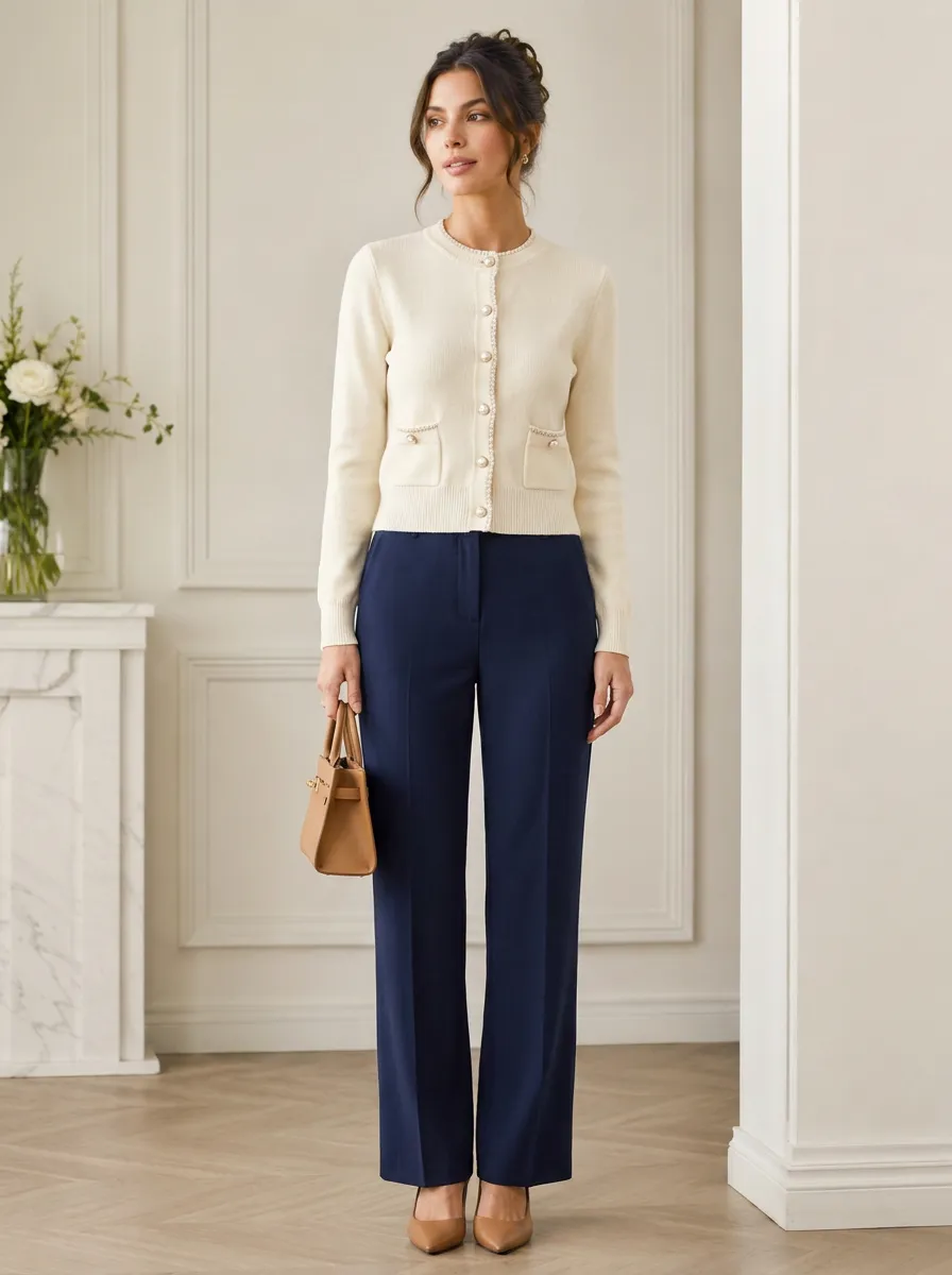 Women's Pearl-Trimmed Knit Cardigan