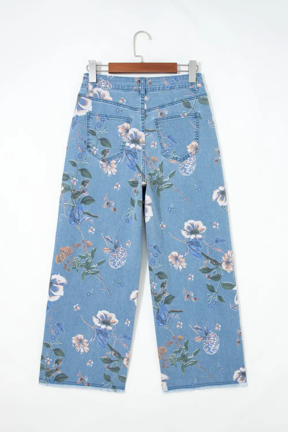 Women's Retro Floral Print Frayed Hem Shift Jeans