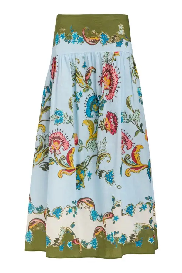 Women's Colorful Floral Print Midi Skirt