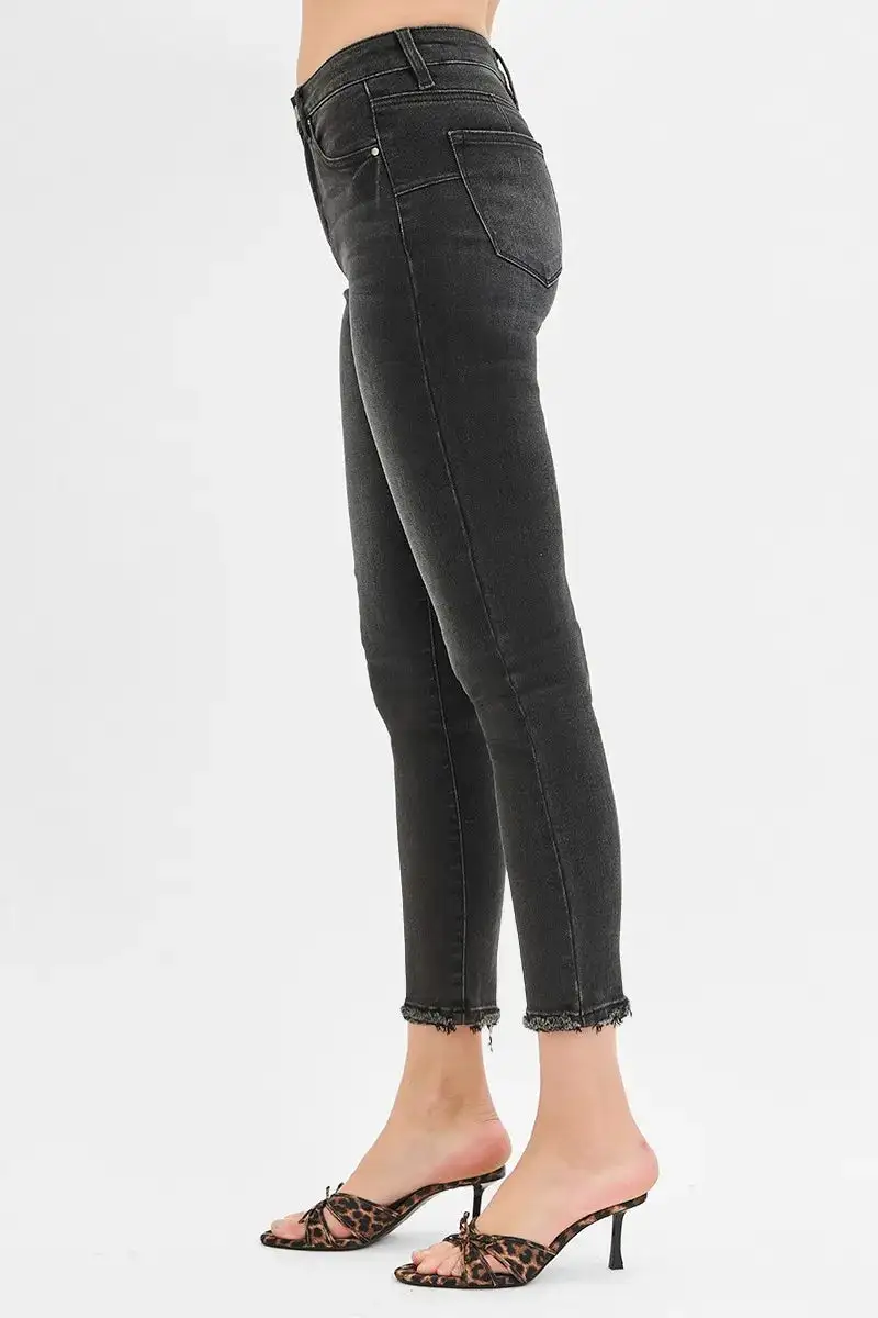 Mid Rise Raw Hem Skinny Jeans