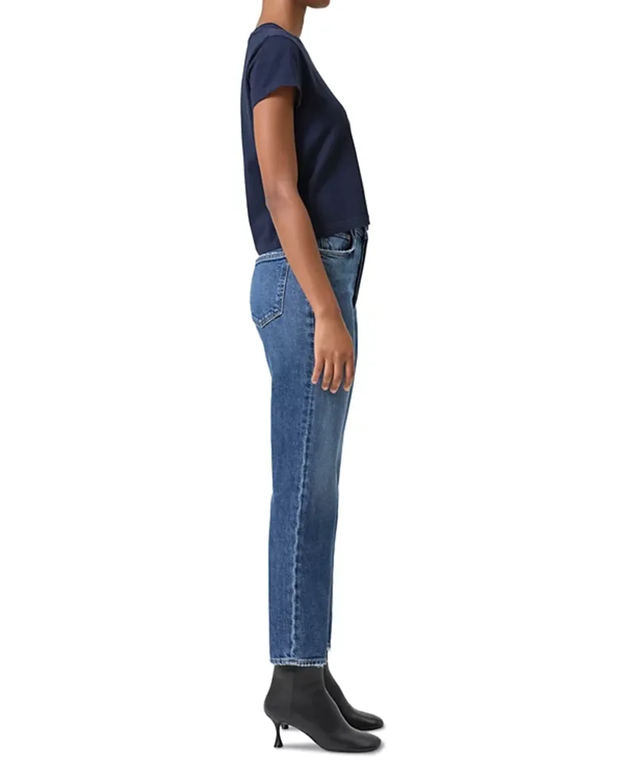 Pinch Waist High Rise Ankle Straight Jeans