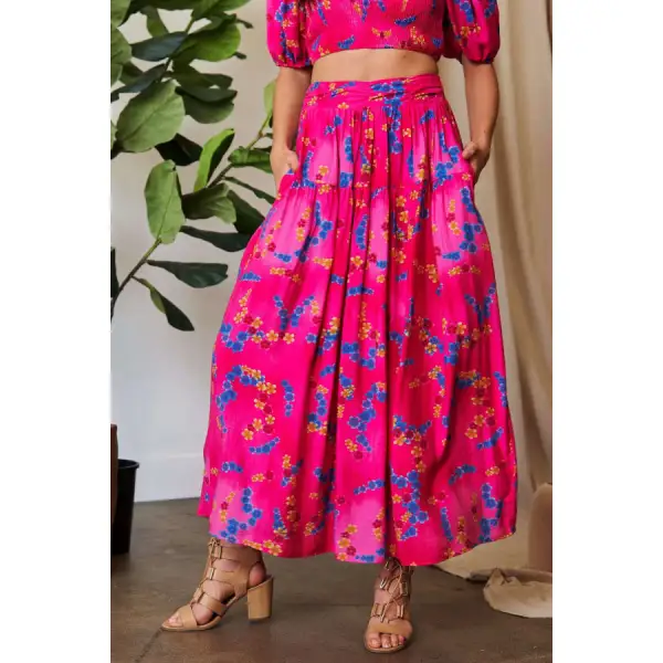 Classic Printed Smocking Waistband Ruffled Maxi Skirt
