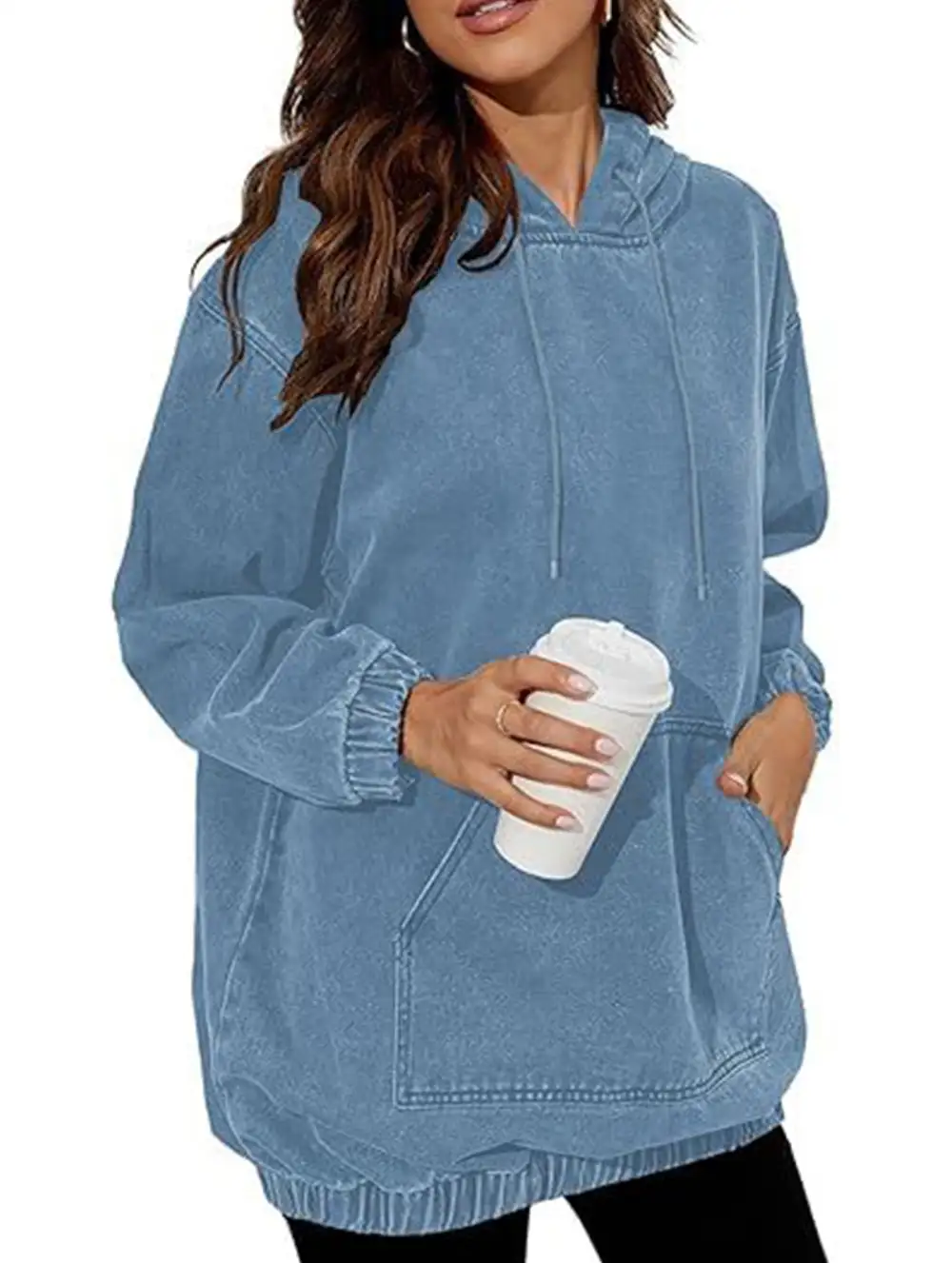 Denim Retro Hooded Pullover Sweatshirt