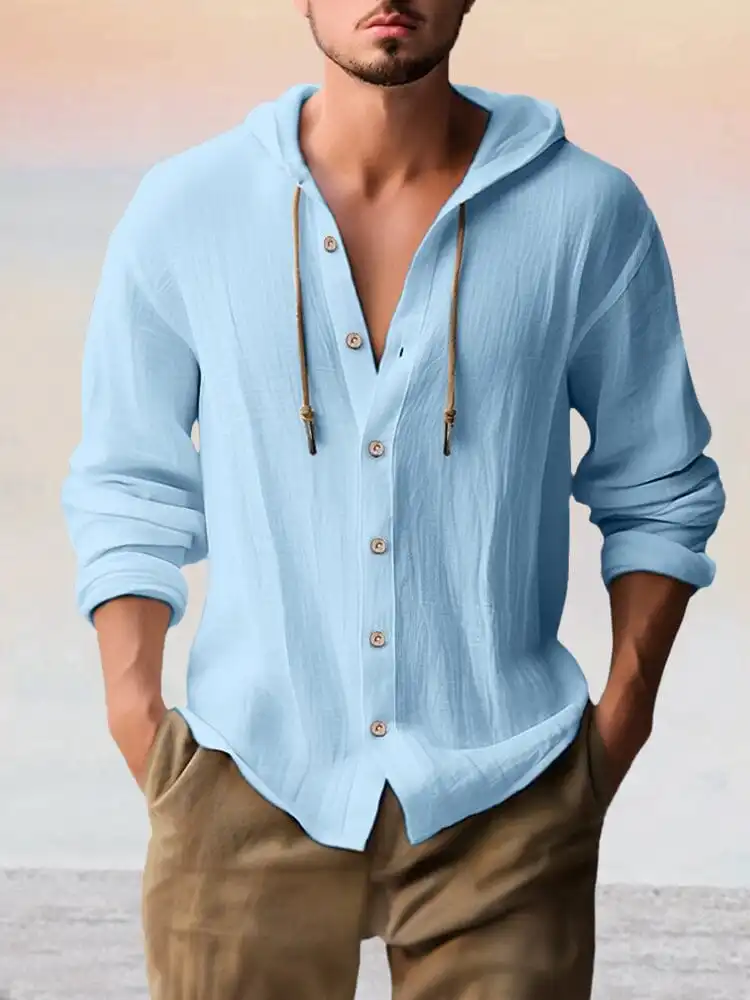 Ribbed Trim Cotton Linen Hoodie
