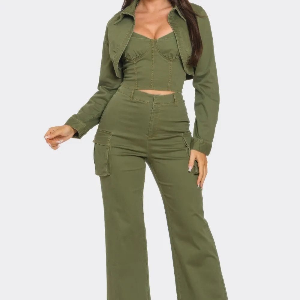 Crop Jacket Three Piece Set