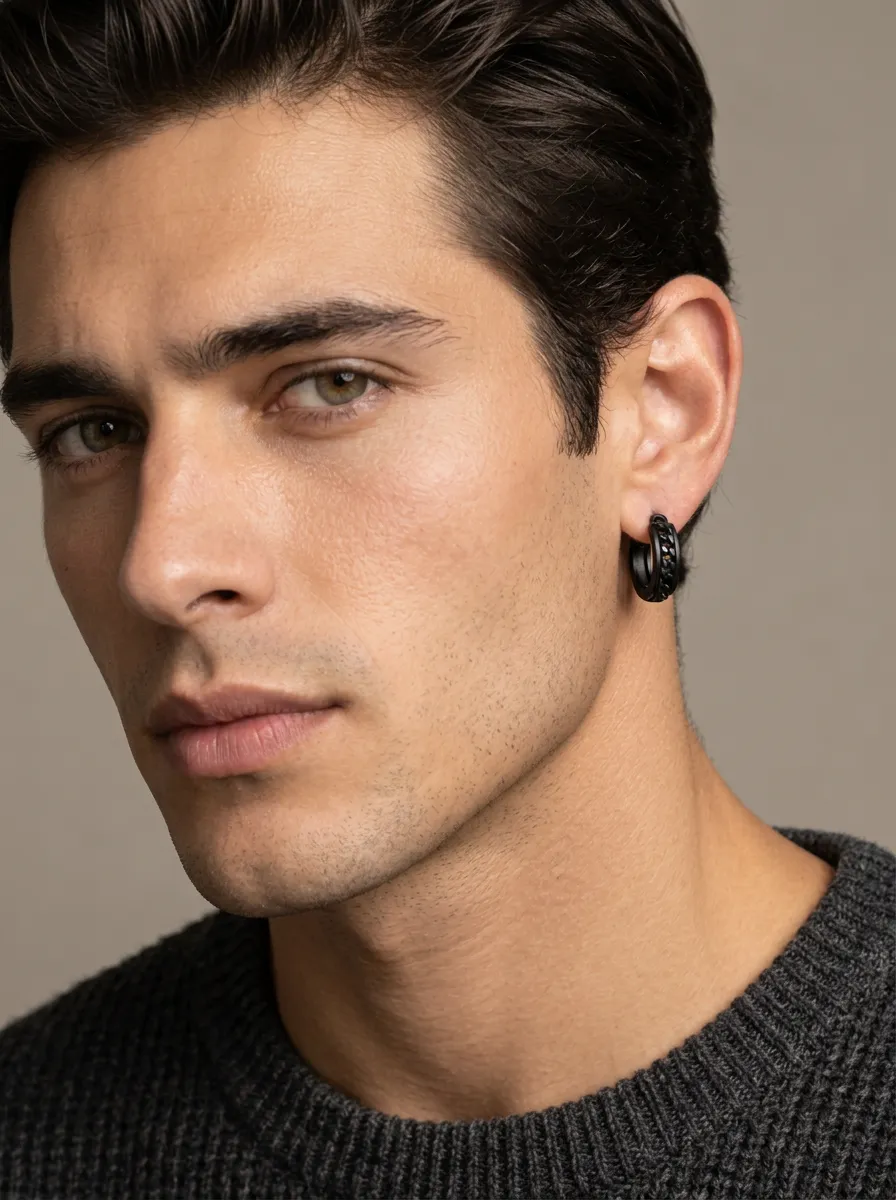 Men's Minimalist Chain Link Hoop Earring