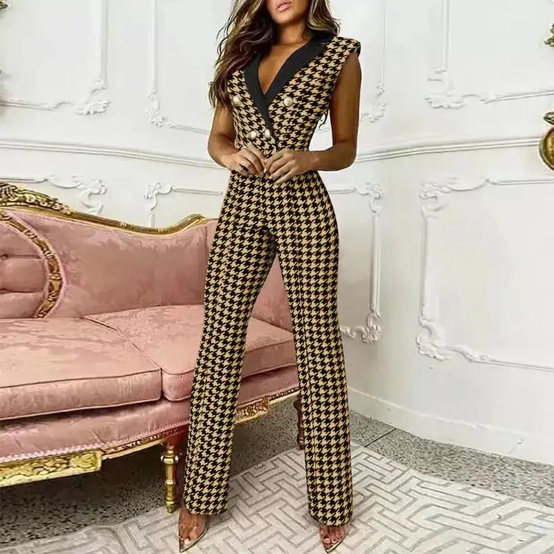 Graphic Plaid-Pattern Jumpsuit