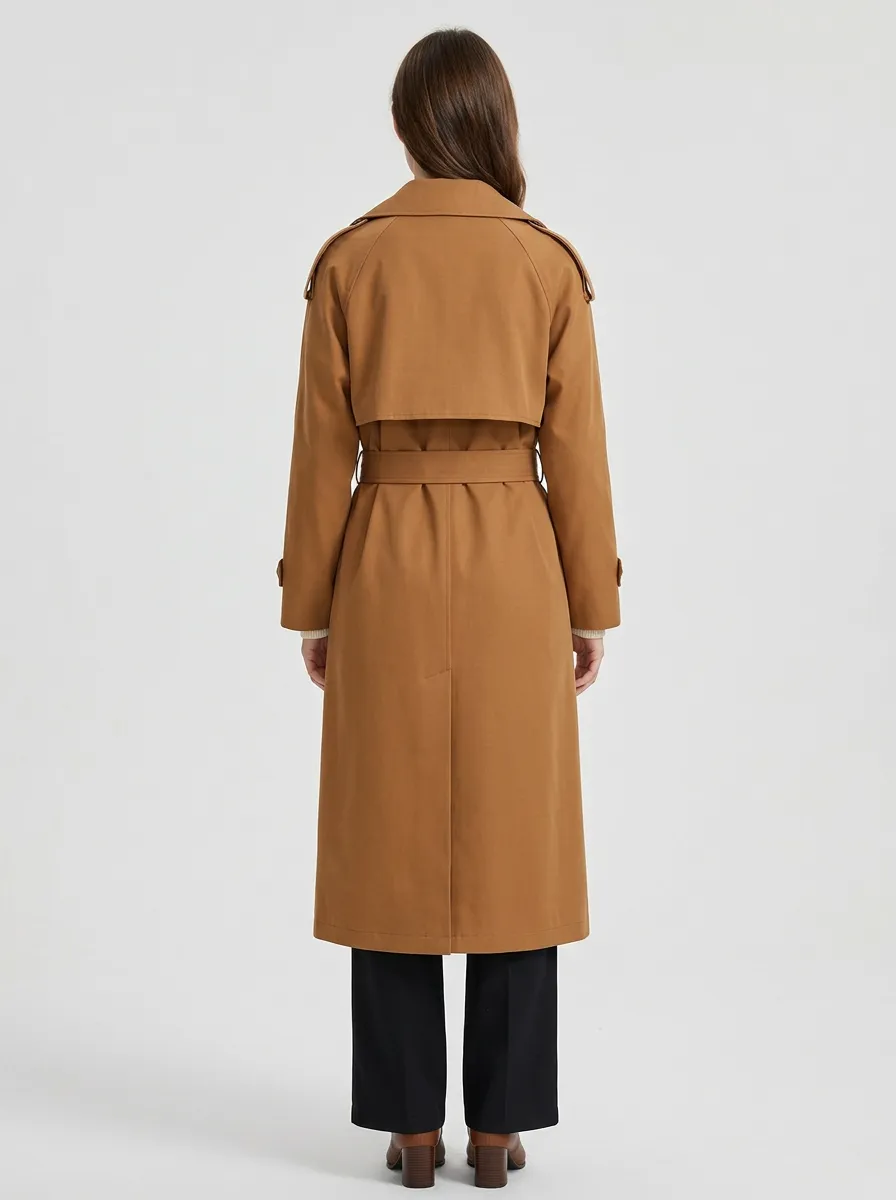Women's Minimalist Belted Casual Long Trench Coat