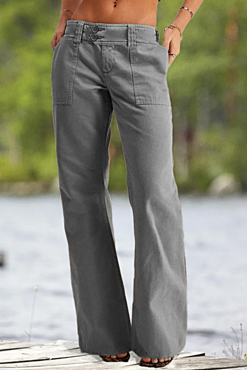 Solid Slant Pocket Low Rise Flare Jeans