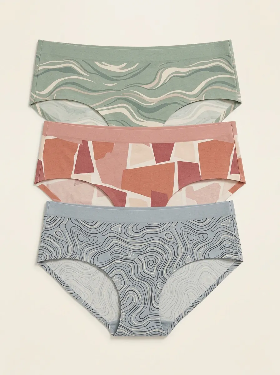 Women's Abstract Geometric Wave Printed Three Pack Briefs Everyday Design