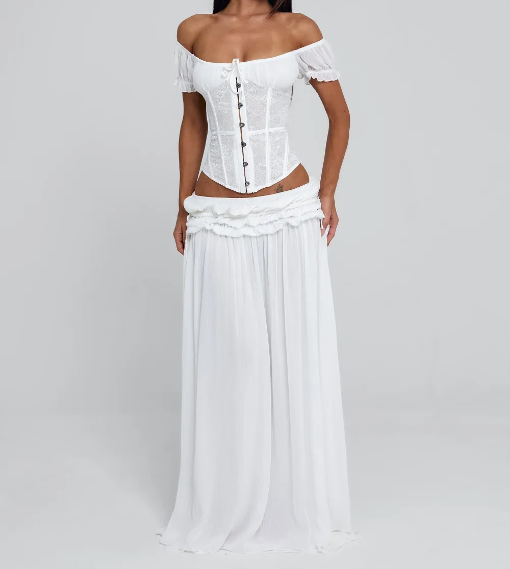White Flowy Georgette Maxi Skirt