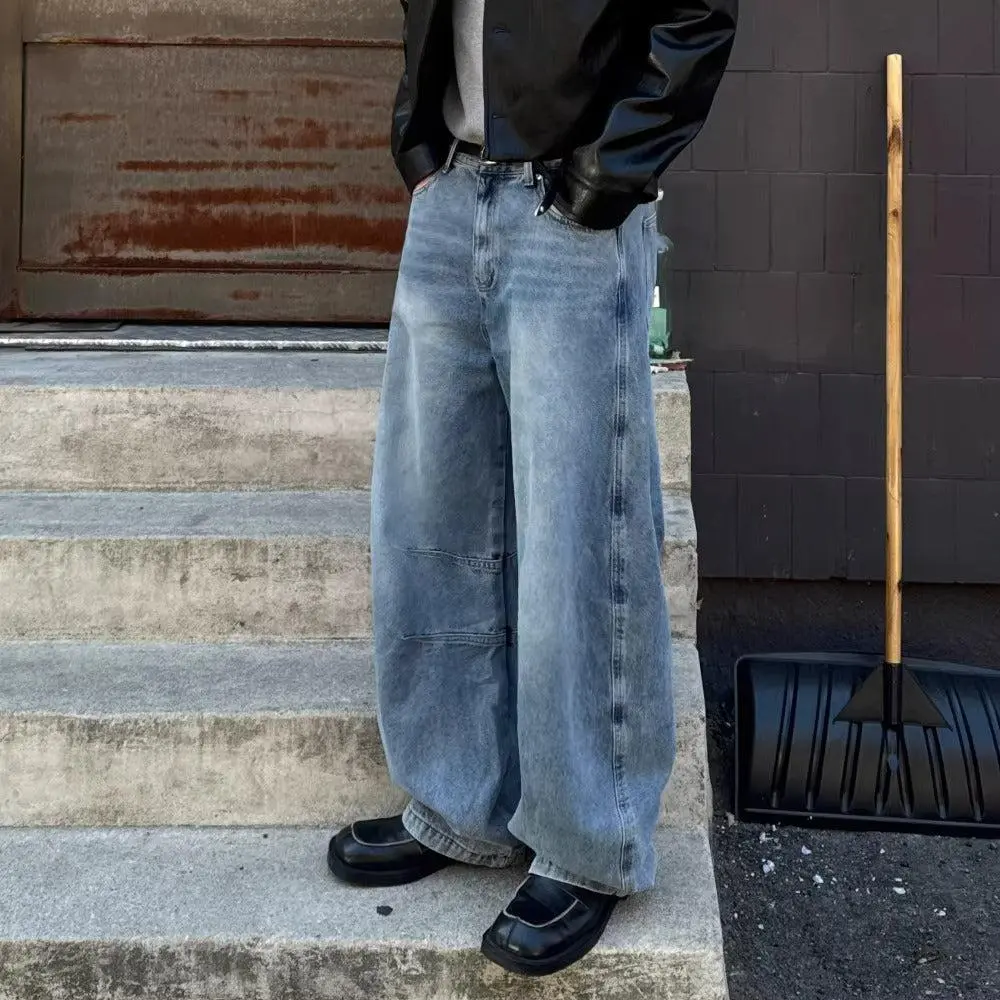 Faded Seam Detail Straight Leg Jeans