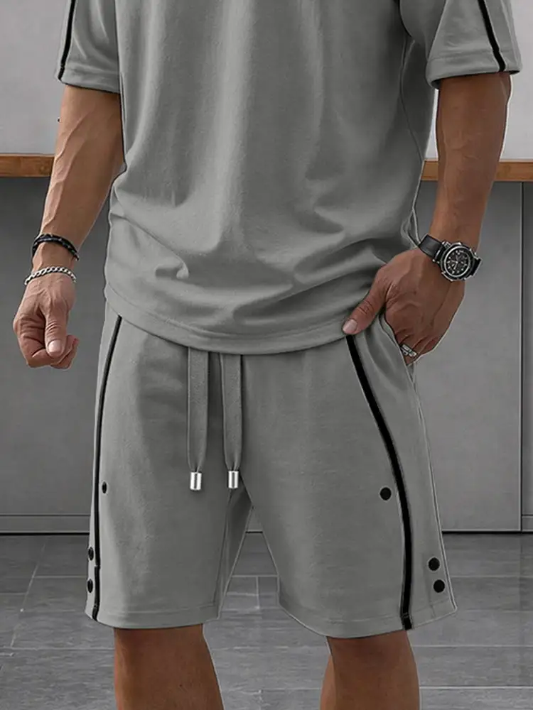 Casual Loose Contrasct Color Line Sports Set