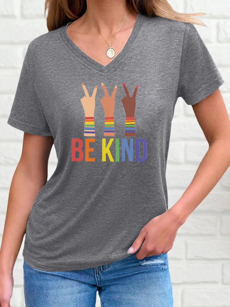Women's Be Kind Print V-Neck Short Sleeve T-Shirt