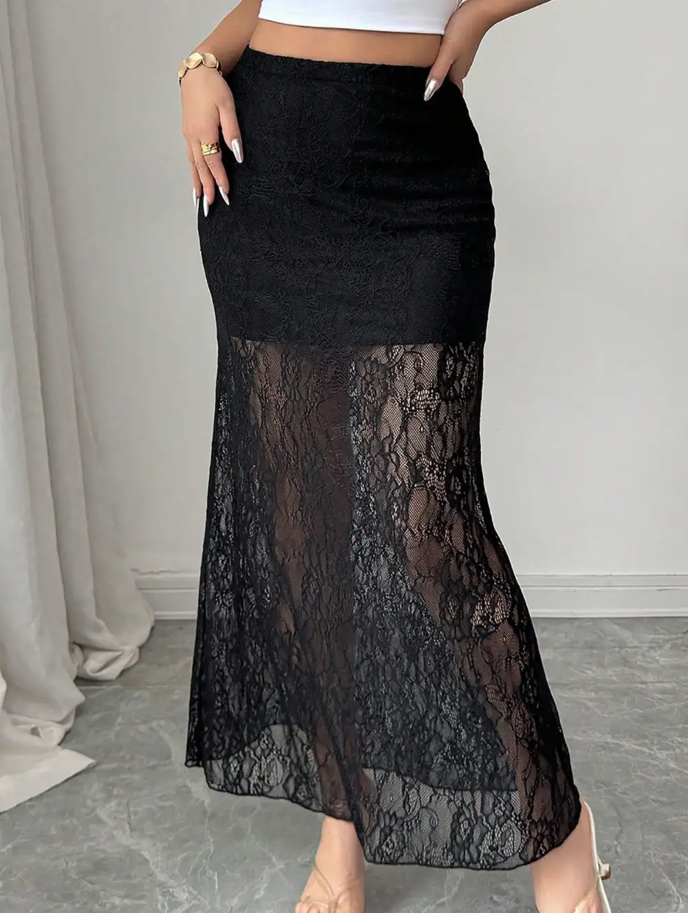 Lace Bodycon Midi Skirt