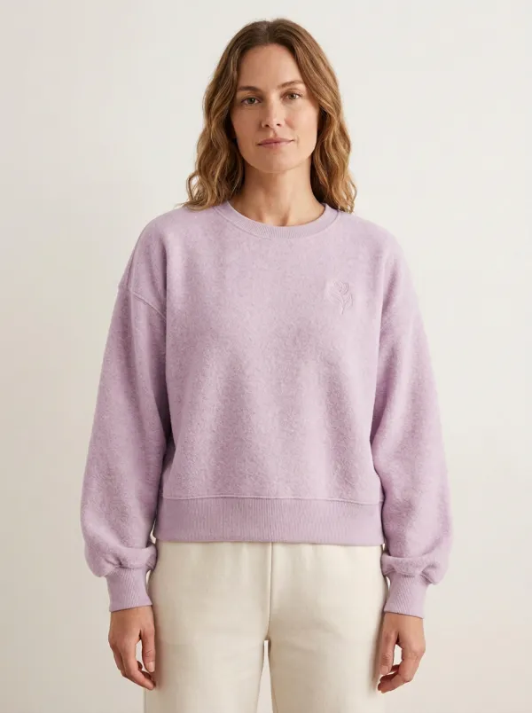 Easy-Wear Embroidered Fleece Look Women's Fleece Crewneck Sweatshirt