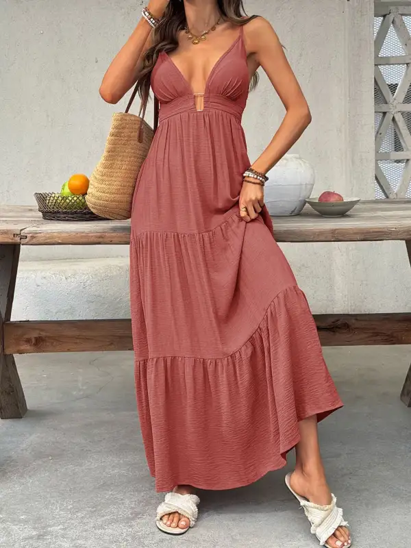 V Neck Tiered Maxi Dress