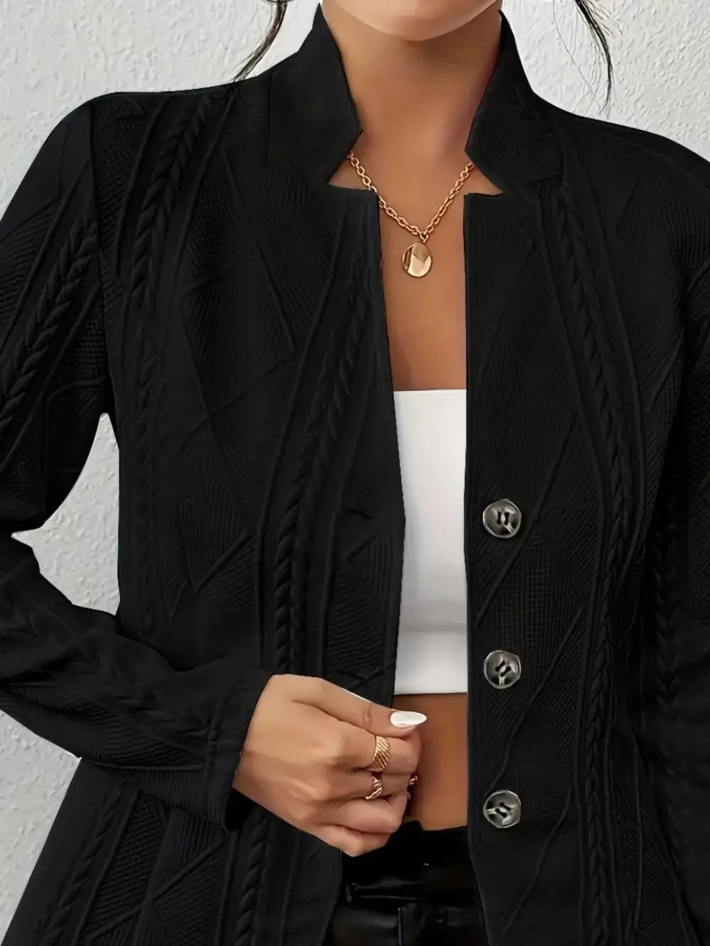 Button-Front Textured-Knit Blazer