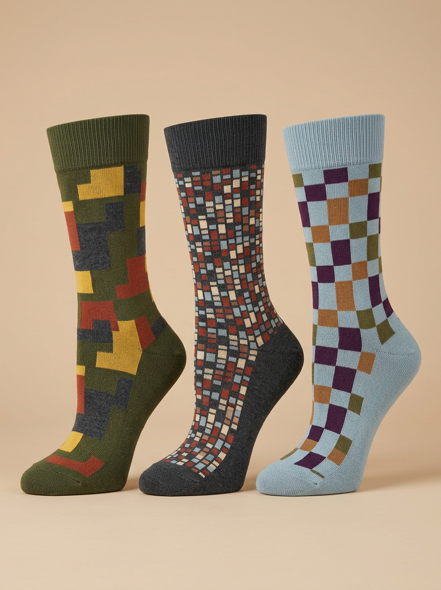 Men's Geometric Pattern Multicolored Three-Pack Socks