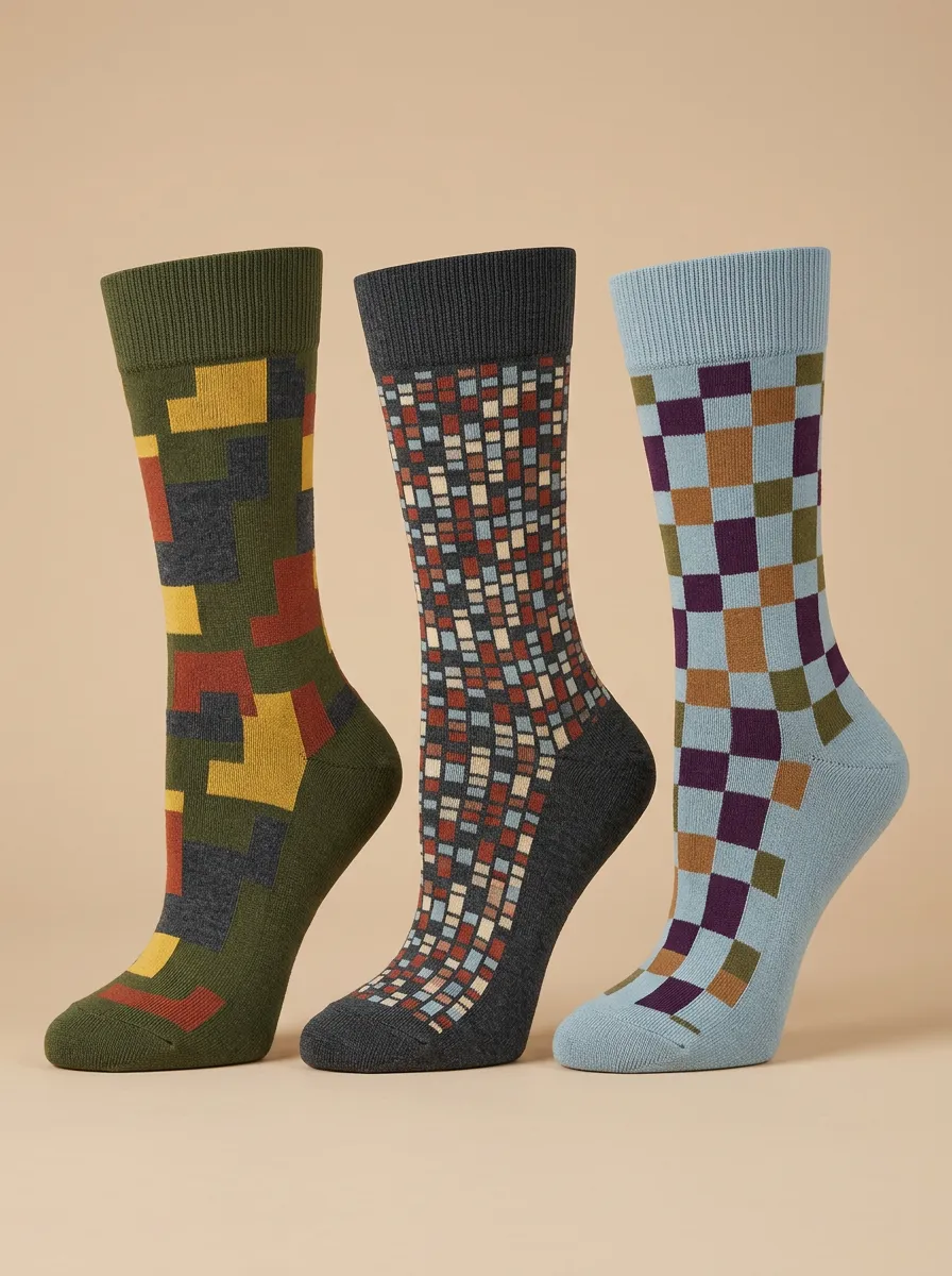 Men's Geometric Pattern Multicolored Three-Pack Socks