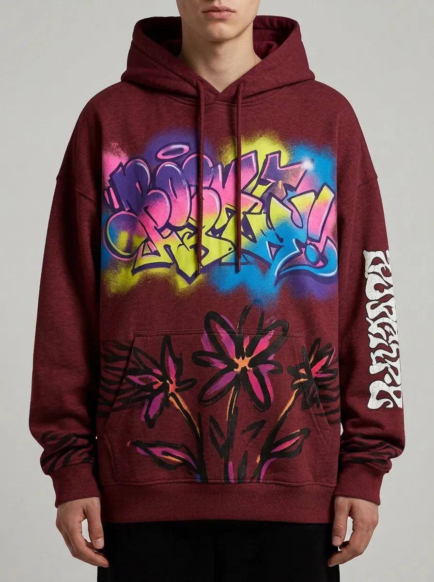 Unisex Graffiti Floral Graphic Hoodie