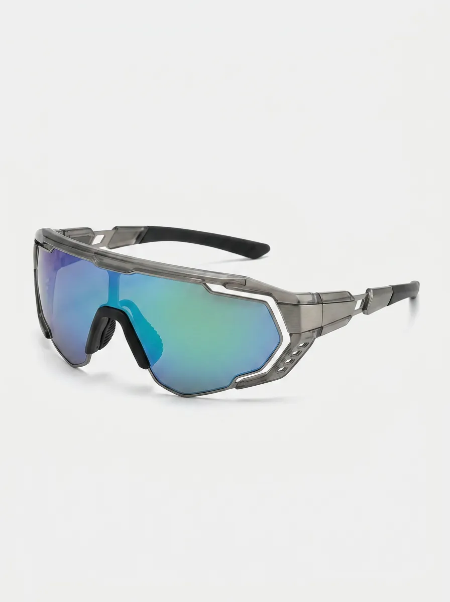 Men's Sport Cycling Mirrored Shield Printed Sunglasses