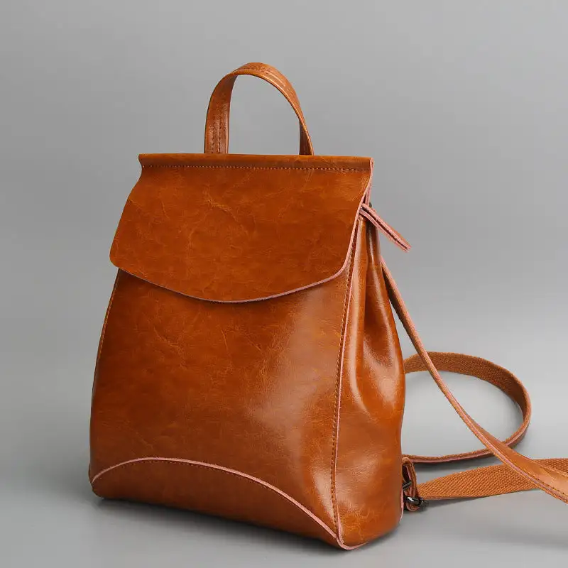 Korean Fashion Leather Shoulder Backpack Two-Layer Cowhide 2025 Trend