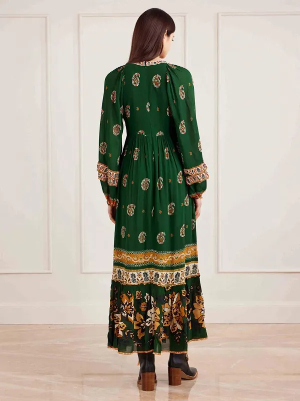 Bohemian Paisley Print Tiered Maxi Dress