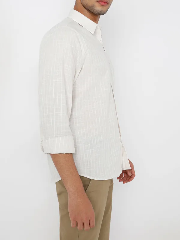 Streamlined Striped Slim Fit Linen Men's Formal Shirt