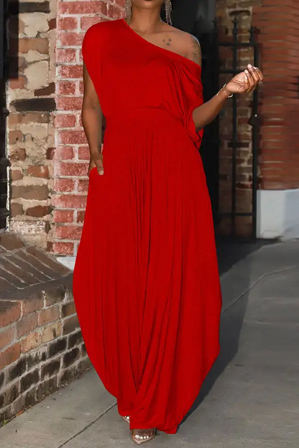 Solid Color Harem Asymmetric Neck Pant Set
