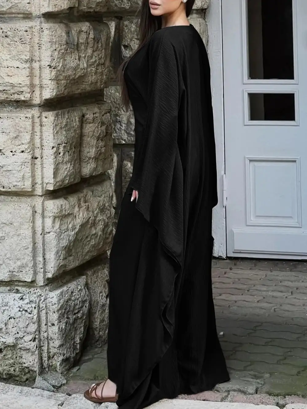 Cape Round Neck Maxi Dress