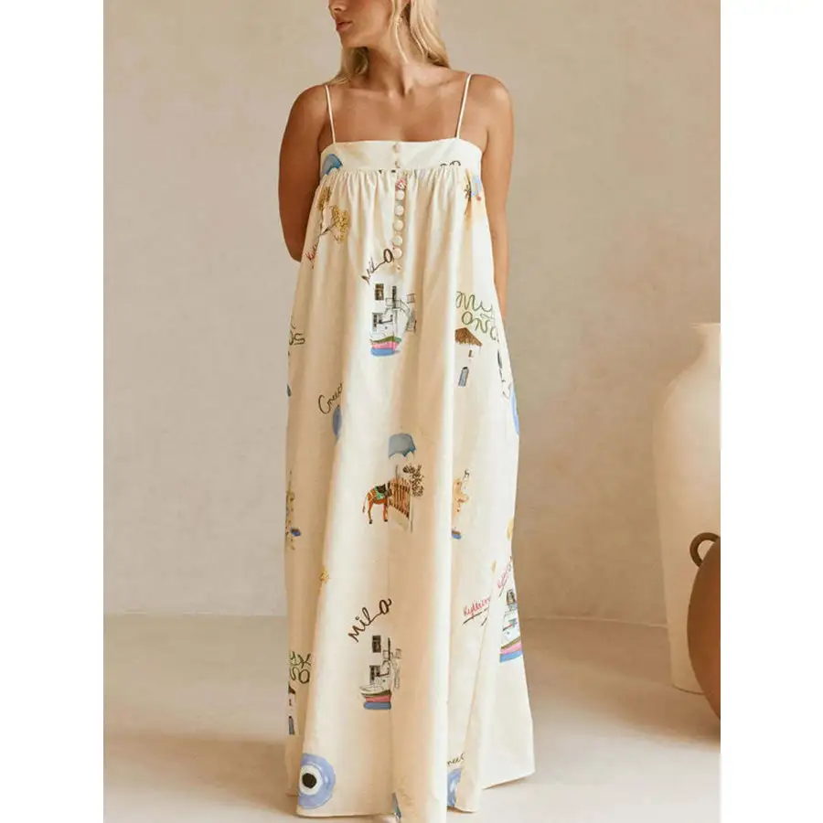 Bohemian Print Cami Maxi Dress with Pockets