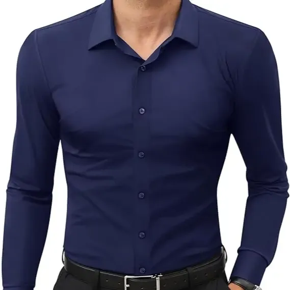 Gentle Dress Shirts 16-Way Stretch Slim Fit Long Sleeve Button Down Business Casual Shirts Wrinkle Free Traveler Shirts Top Menswear