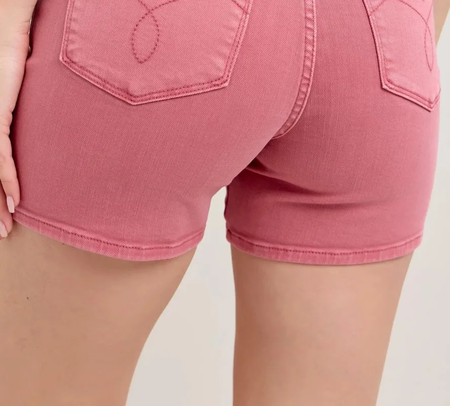 Pink Embroidered Pocket Denim Shorts
