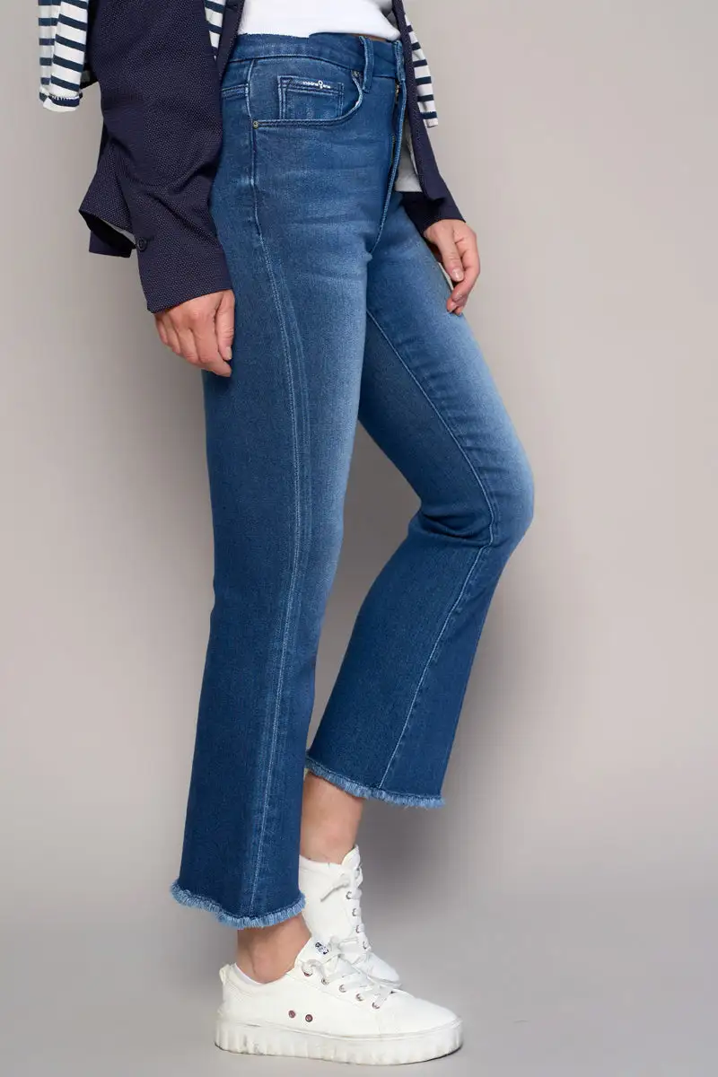 Women's High Rise Cropped Flare Stretch Denim Jeans