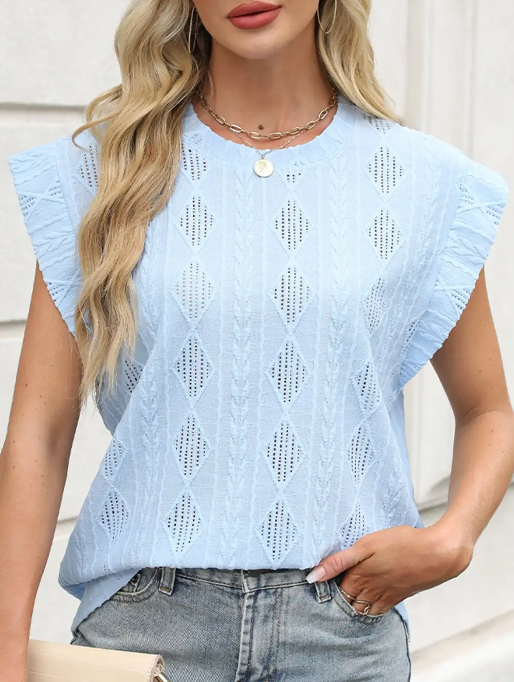 Jacquard Crew Neck Loose Tee