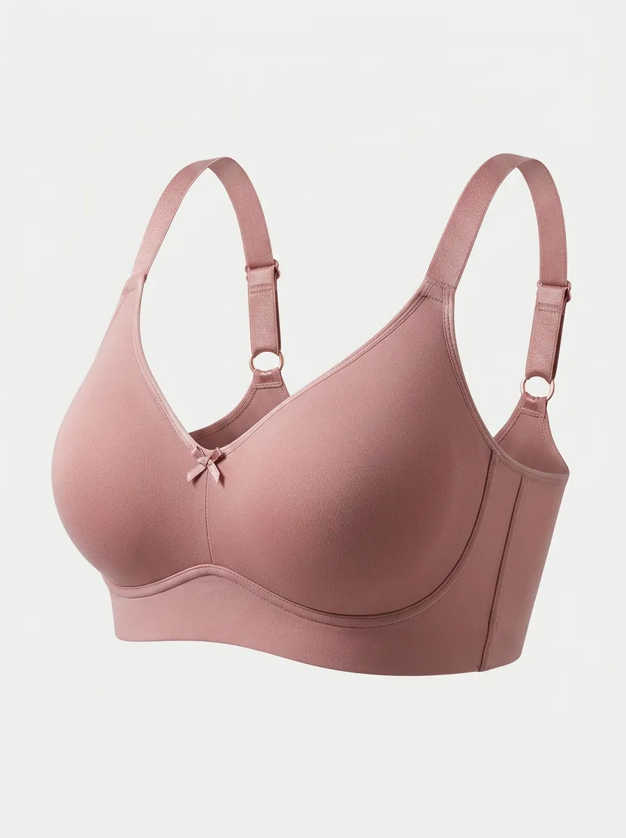 Women's Dusty Rose Full Coverage Bowknot Solid Color Bra Top