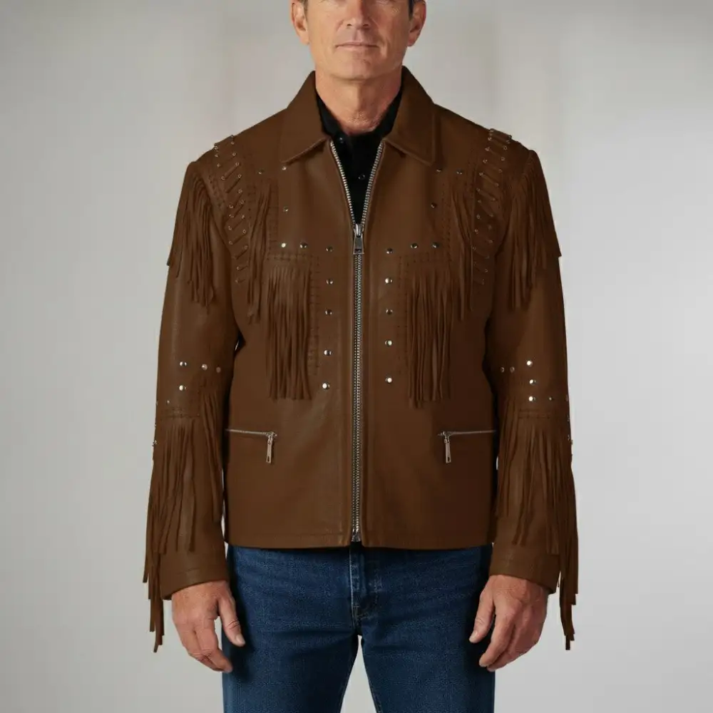Modern Leather Biker Western Fringe Jacket
