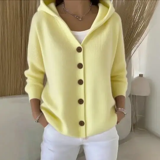 Cozy Hooded Knit Button Cardigan Jacket