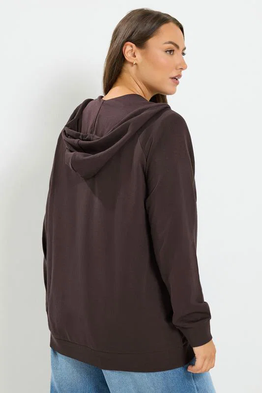 Chocolate Brown Zip Through Hoodie detail 3