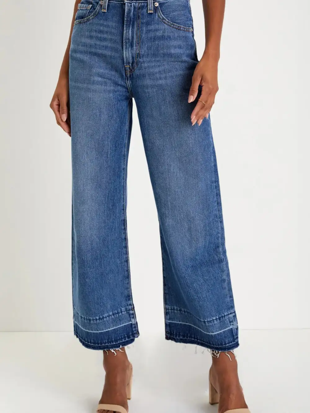 Versatile High Waist Wide Leg Washed Denim Jeans