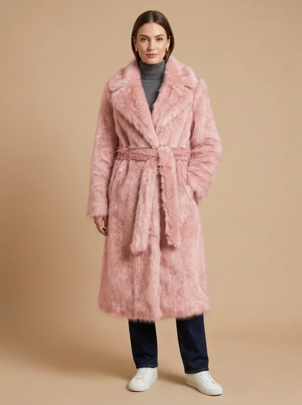 Faux Fur Long Belted Winter Coat
