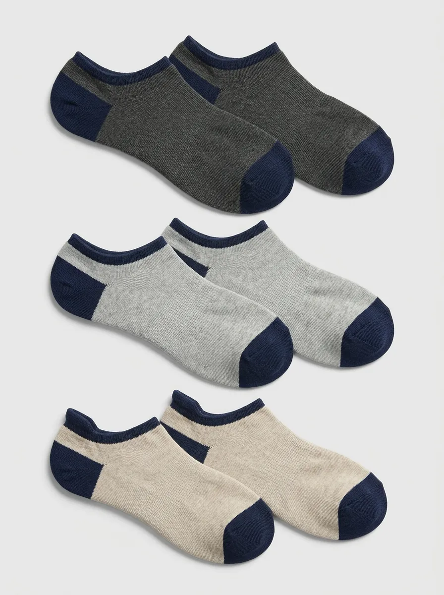 Men's Three-Pair Contrast-Toe Low-Cut Ankle Sock Set