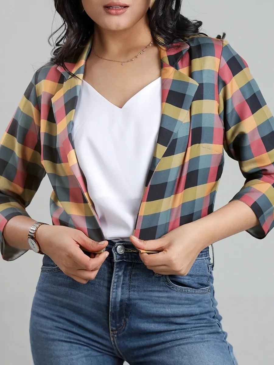 Modern Fashion Art Grid-Patterned Women's Jacket