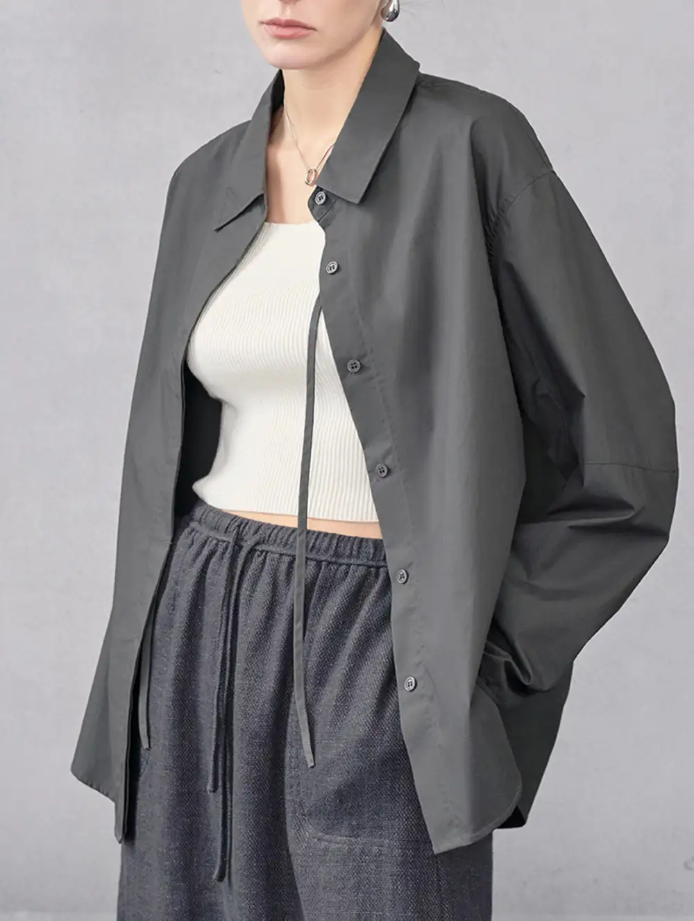 Cotton Lapel Long Sleeve Minimalist Top