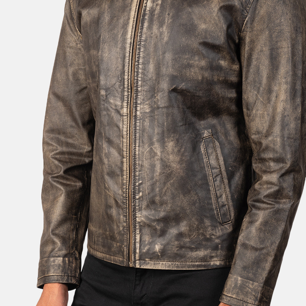 Men's Utility Biker Leather Distressed Jacket