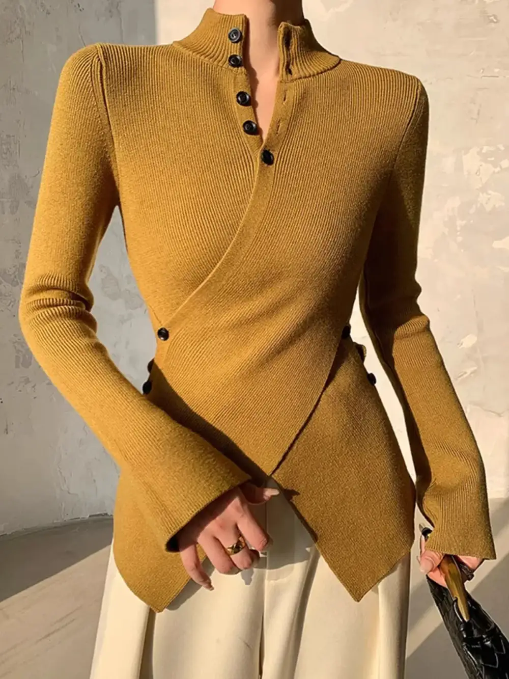 Asymmetric Button Front Sweater